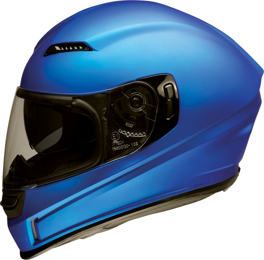 Z1R Jackal helmet in satin blue with injection-molded polycarbonate shell and drop-down sun visor, medium size, front view.