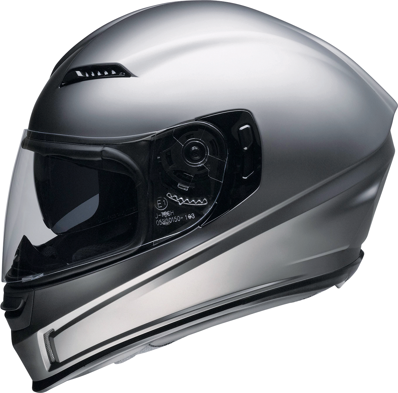 Z1R Jackal helmet in satin titanium with aerodynamic polycarbonate shell and drop-down sun visor, large size, side view.
