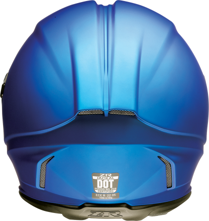 Z1R Jackal helmet in satin blue with injection-molded polycarbonate shell and drop-down sun visor, large size, front view.