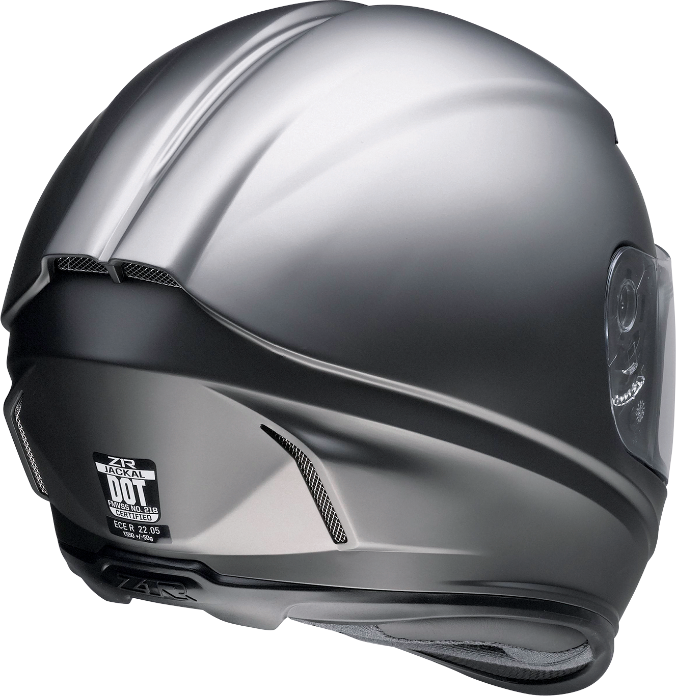 Z1R Jackal helmet in satin titanium with aerodynamic polycarbonate shell and drop-down sun visor, large size, front view.