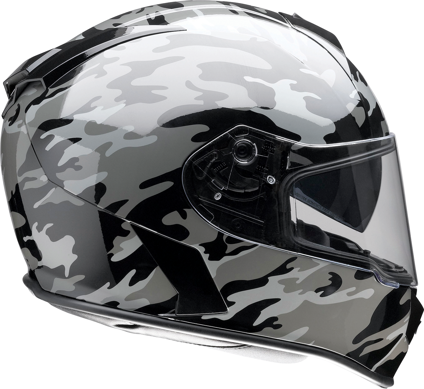 Z1R Warrant helmet in camo black and gray, size large, with matte finish and aerodynamic design, shown from front angle.