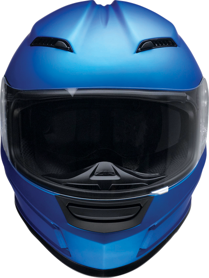 Z1R Jackal helmet in satin blue with injection-molded polycarbonate shell and drop-down sun visor, large size, front view.