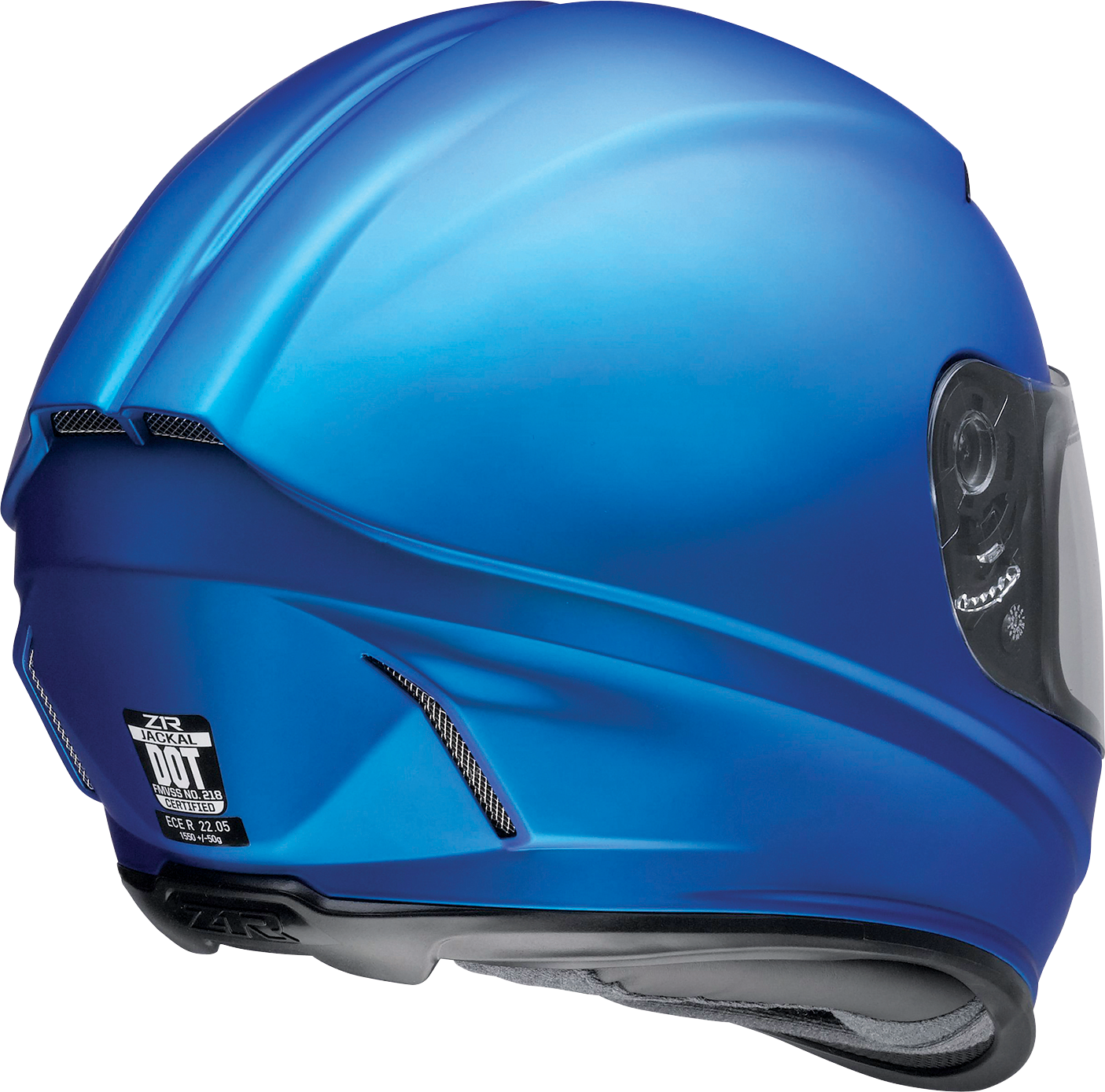 Z1R Jackal helmet in satin blue with injection-molded polycarbonate shell and drop-down sun visor, size medium.