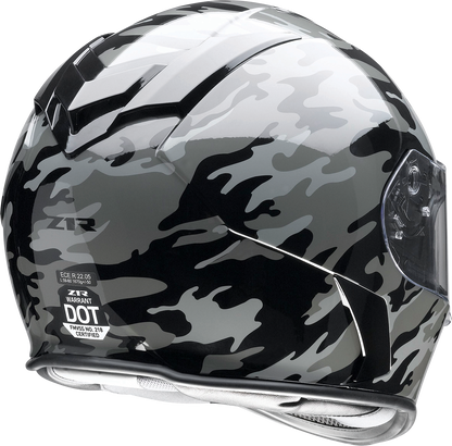 Z1R Warrant helmet in camo black and gray, size large, with aerodynamic design and secure chin strap.