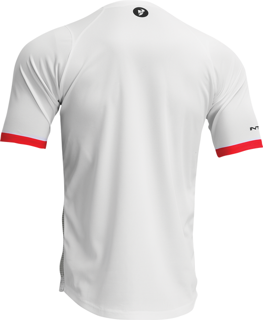 THOR Intense Assist Decoy short-sleeve jersey in white and camo, medium size, with breathable fabric and athletic fit.