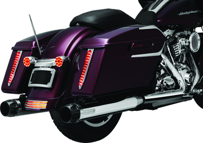 Chrome Kuryakyn curved license plate mount for Harley-Davidson Street Glide and Road Glide motorcycles.