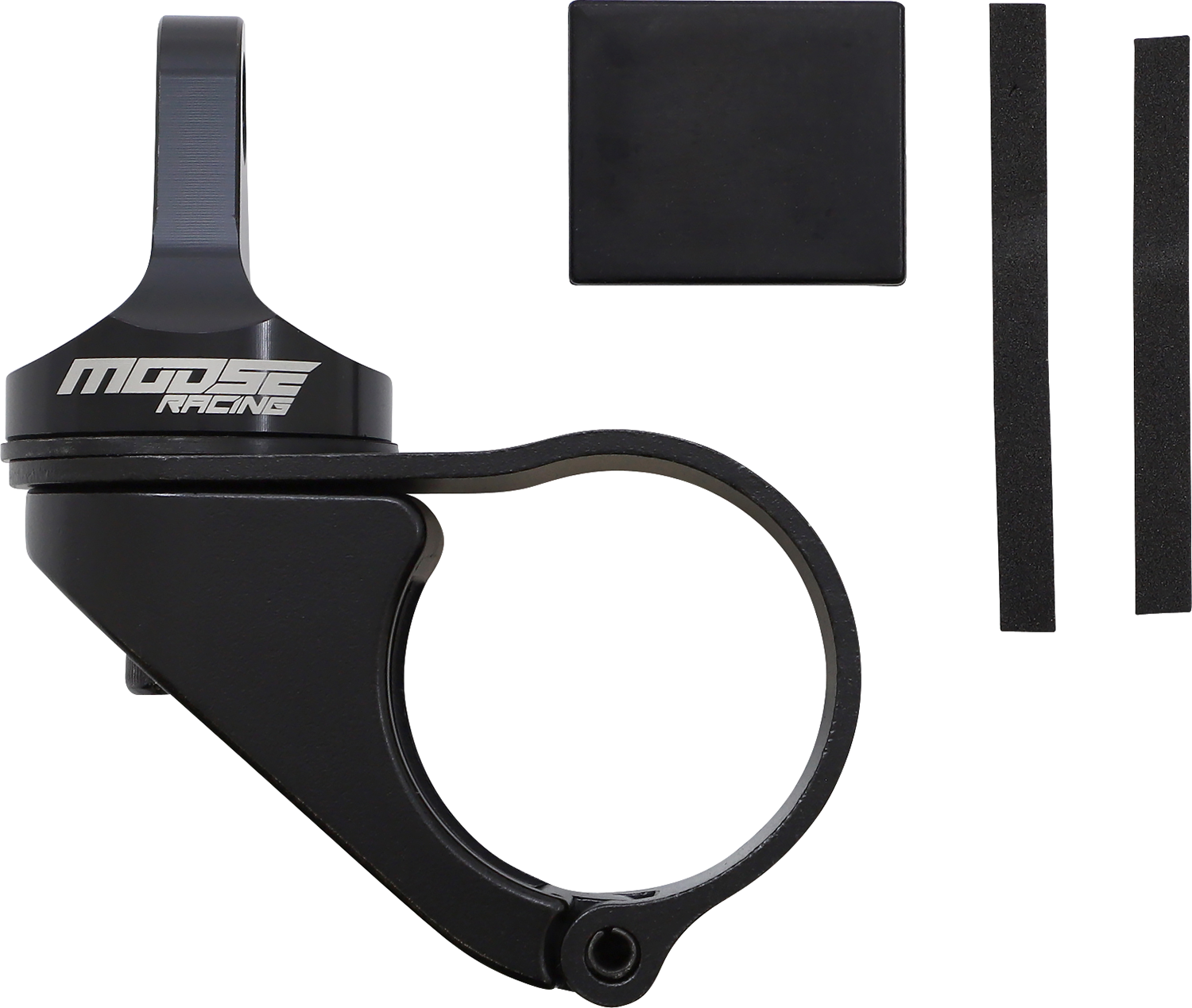 Durable aluminum clamp for roll bars on MOOSE OFFROAD 2-inch whip flag mount, shown attached to vehicle roll bar.