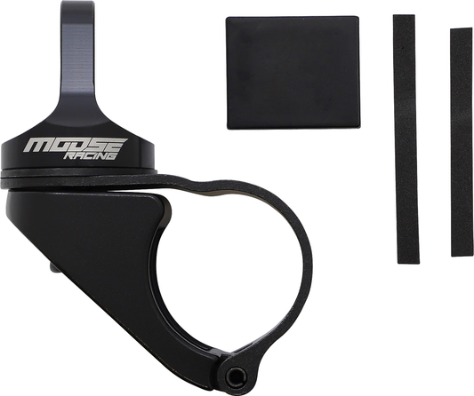 MOOSE OFFROAD whip flag mount for 1.75-inch roll bars, shown attached to a vehicle roll cage with a whip flag.