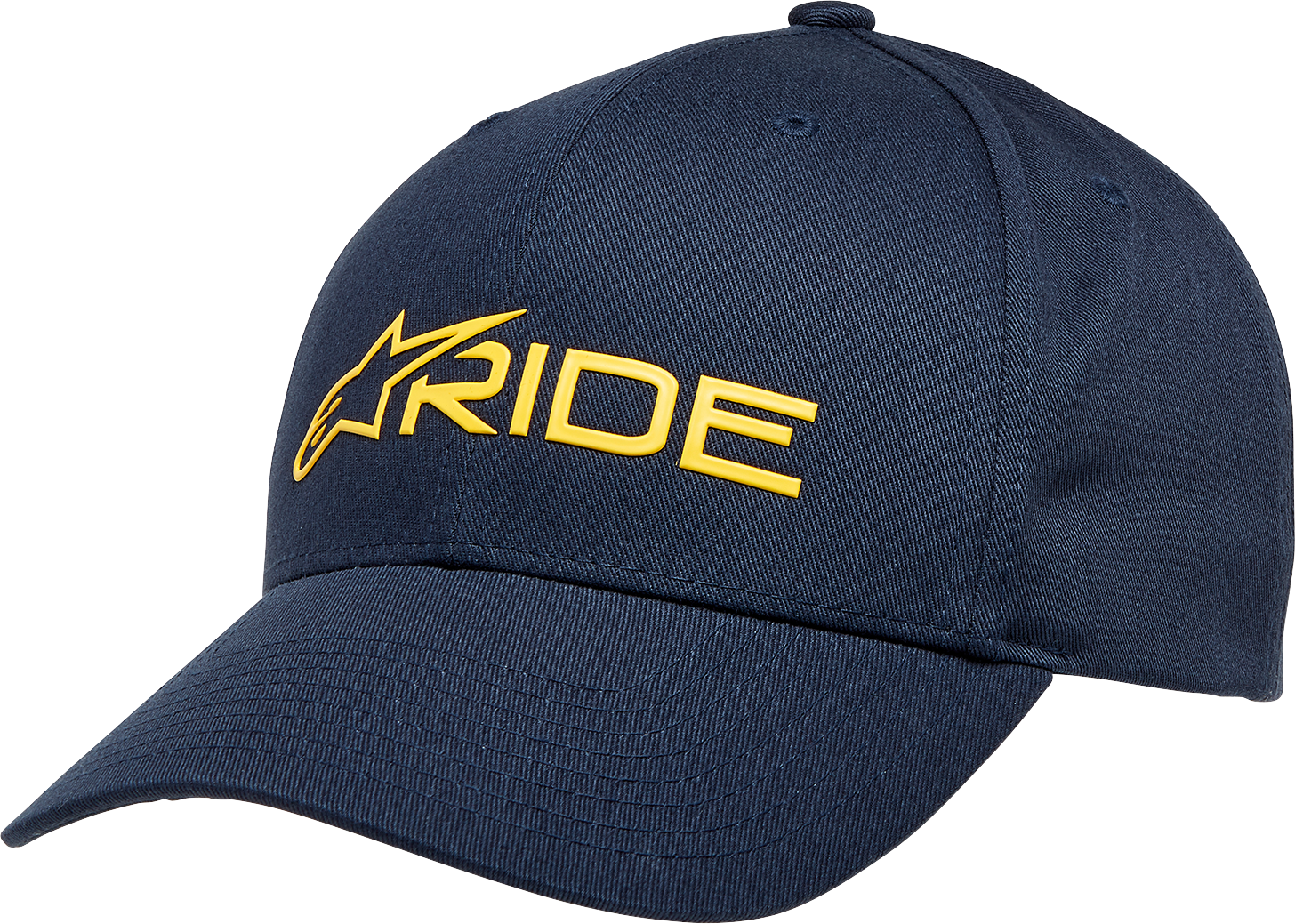 Alpinestars Ride 3.0 navy and gold hat, one size, featuring the Alpinestars logo and sporty design on the front.