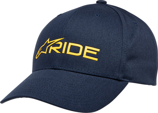 Alpinestars Ride 3.0 navy and gold hat, one size, featuring the Alpinestars logo and sporty design on the front.