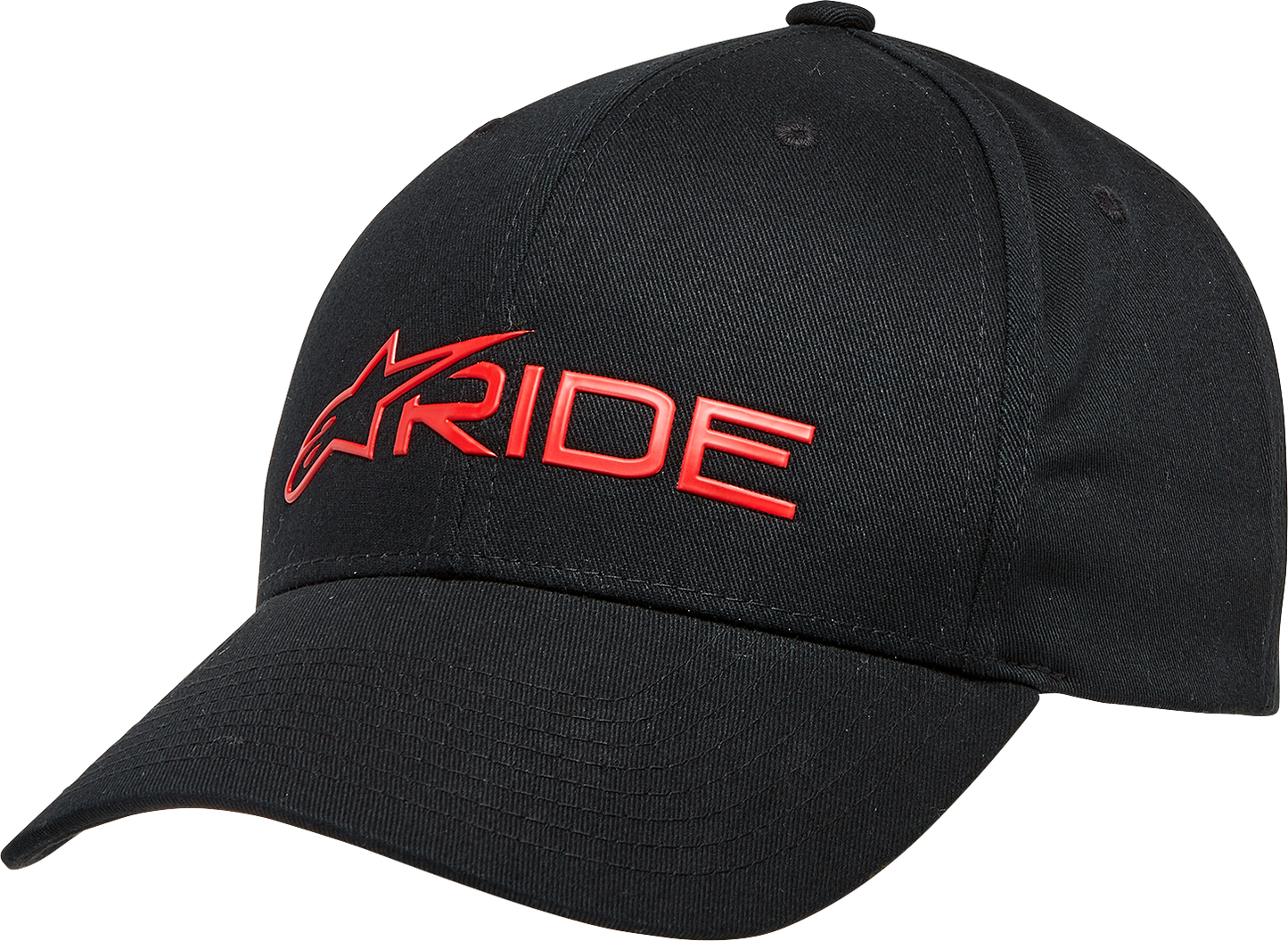 Alpinestars Ride 3.0 black and red hat, one size, featuring the ALPINESTARS logo and sporty design, front view.