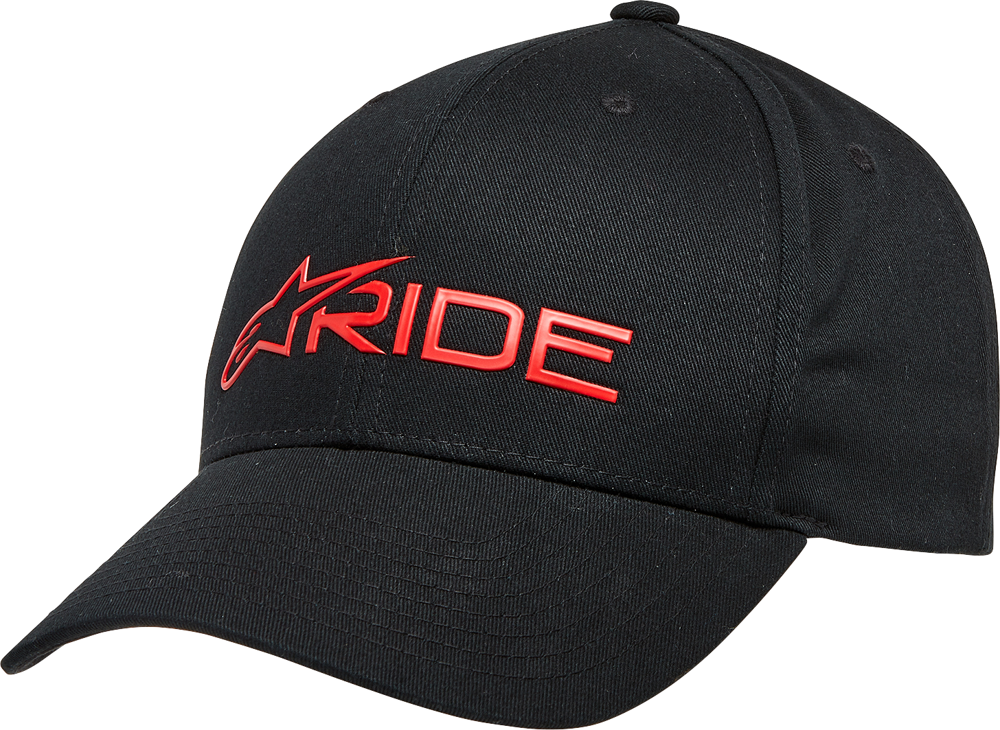 Alpinestars Ride 3.0 black and red hat, one size, featuring the ALPINESTARS logo and sporty design, front view.