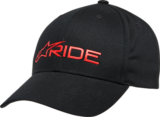 Alpinestars Ride 3.0 black and red hat, one size, featuring the ALPINESTARS logo and sporty design, front view.