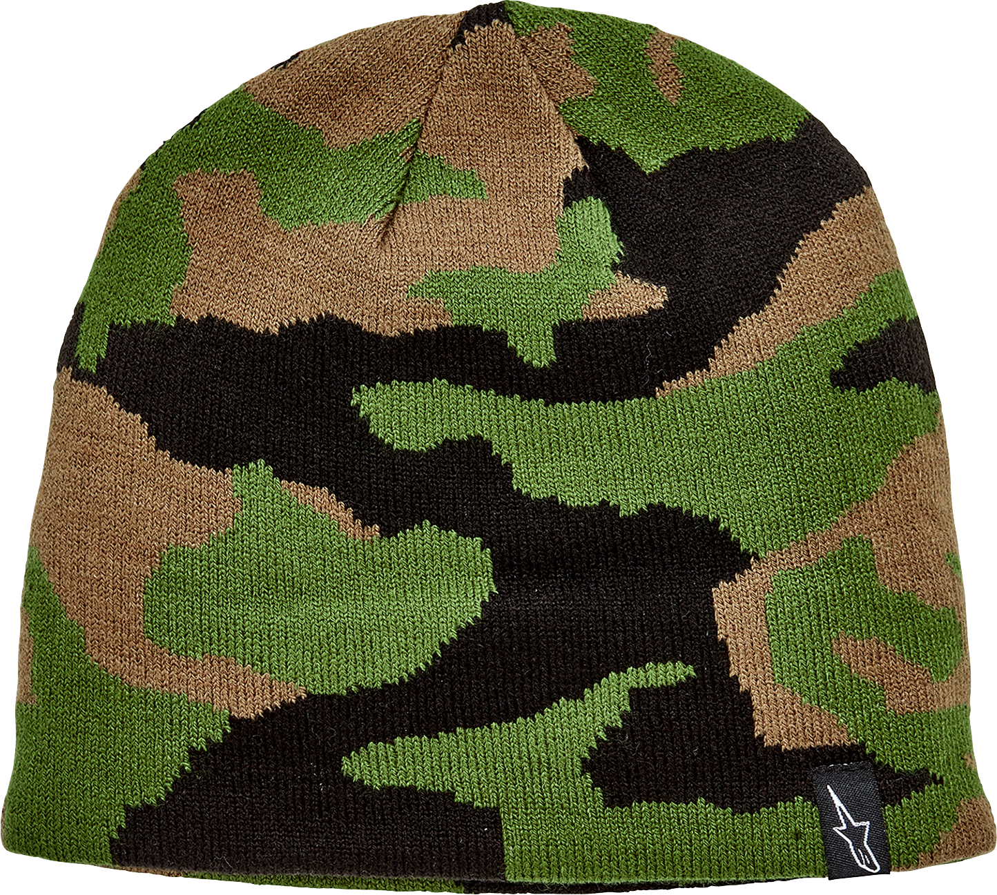 Alpinestars Sentinel camouflage beanie in one size, featuring a knitted design with the ALPINESTARS logo and camo pattern.