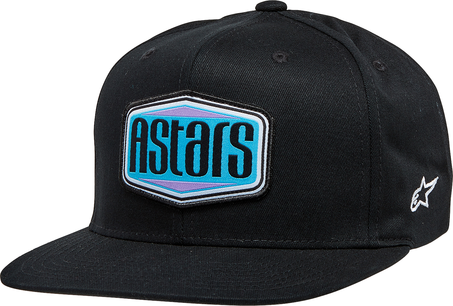 Alpinestars Belvedere flat bill hat in black, featuring a curved brim and adjustable strap for a casual, sporty look.