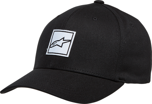 Alpinestars Meddle Hat in black, small/medium size, featuring a casual design with the Alpinestars logo and adjustable strap.