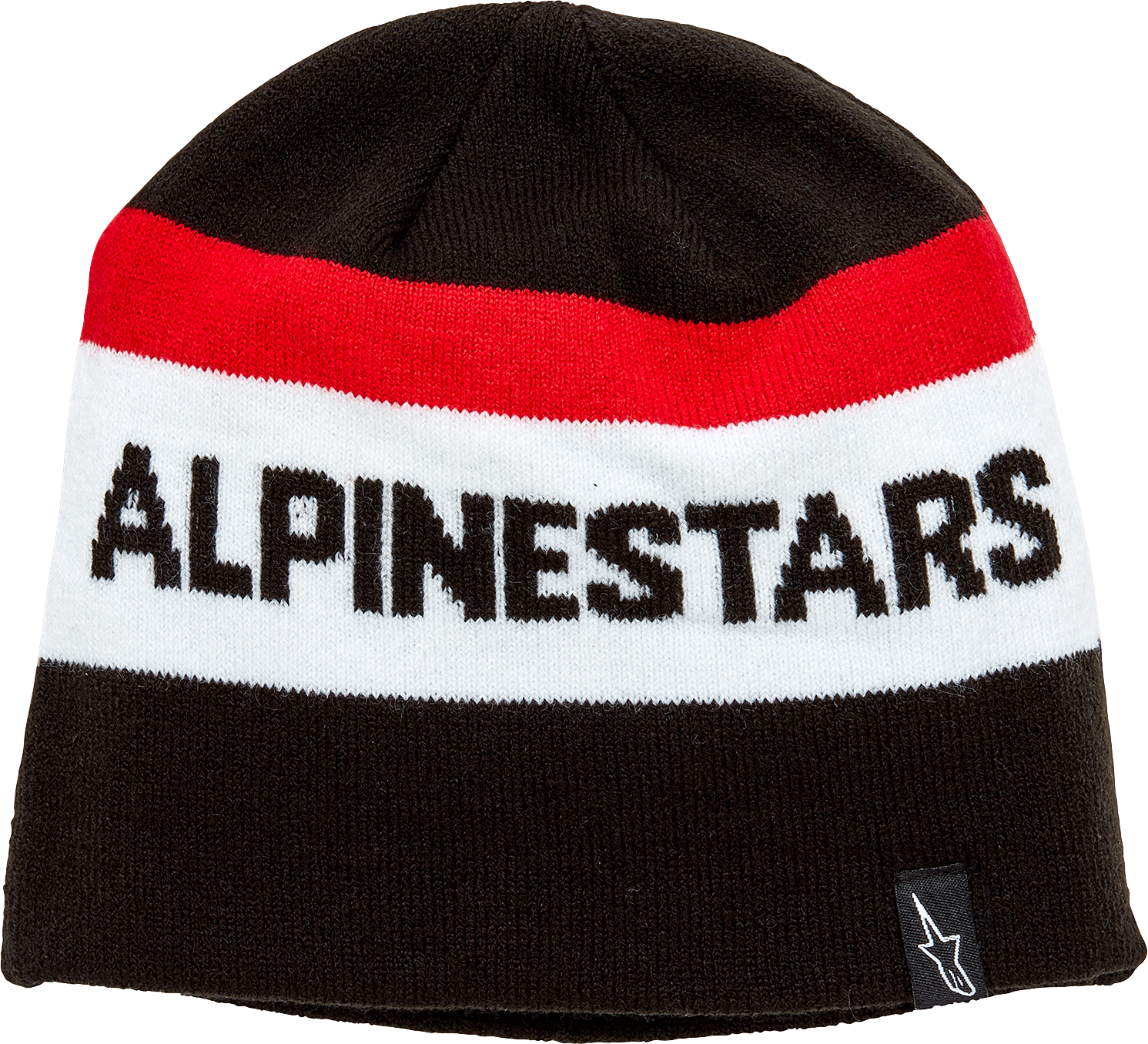 Black Alpinestars Stake Beanie with jacquard stripe knit pattern, one size, stylish and warm winter hat.
