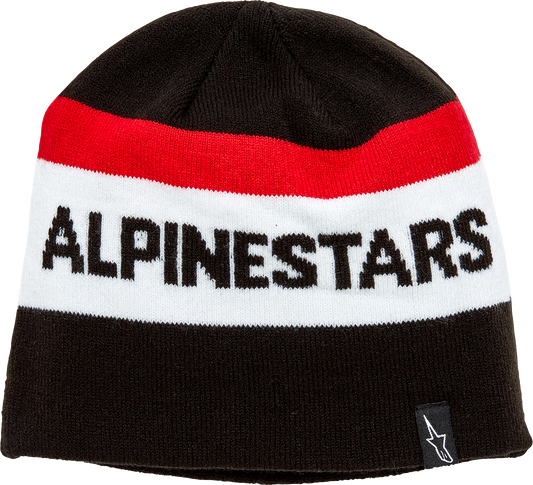 Black Alpinestars Stake Beanie with jacquard stripe knit pattern, one size, stylish and warm winter hat.
