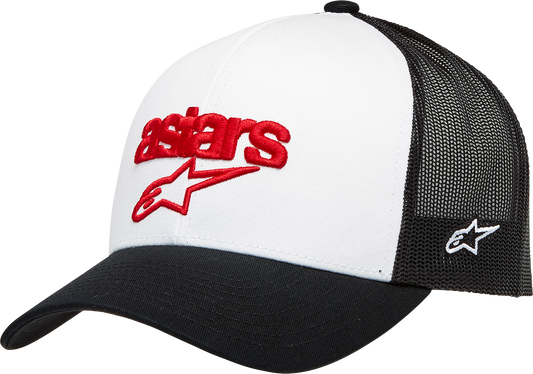 Alpinestars Pedigree Hat in white and black with embroidered logo, casual sports cap with adjustable strap.