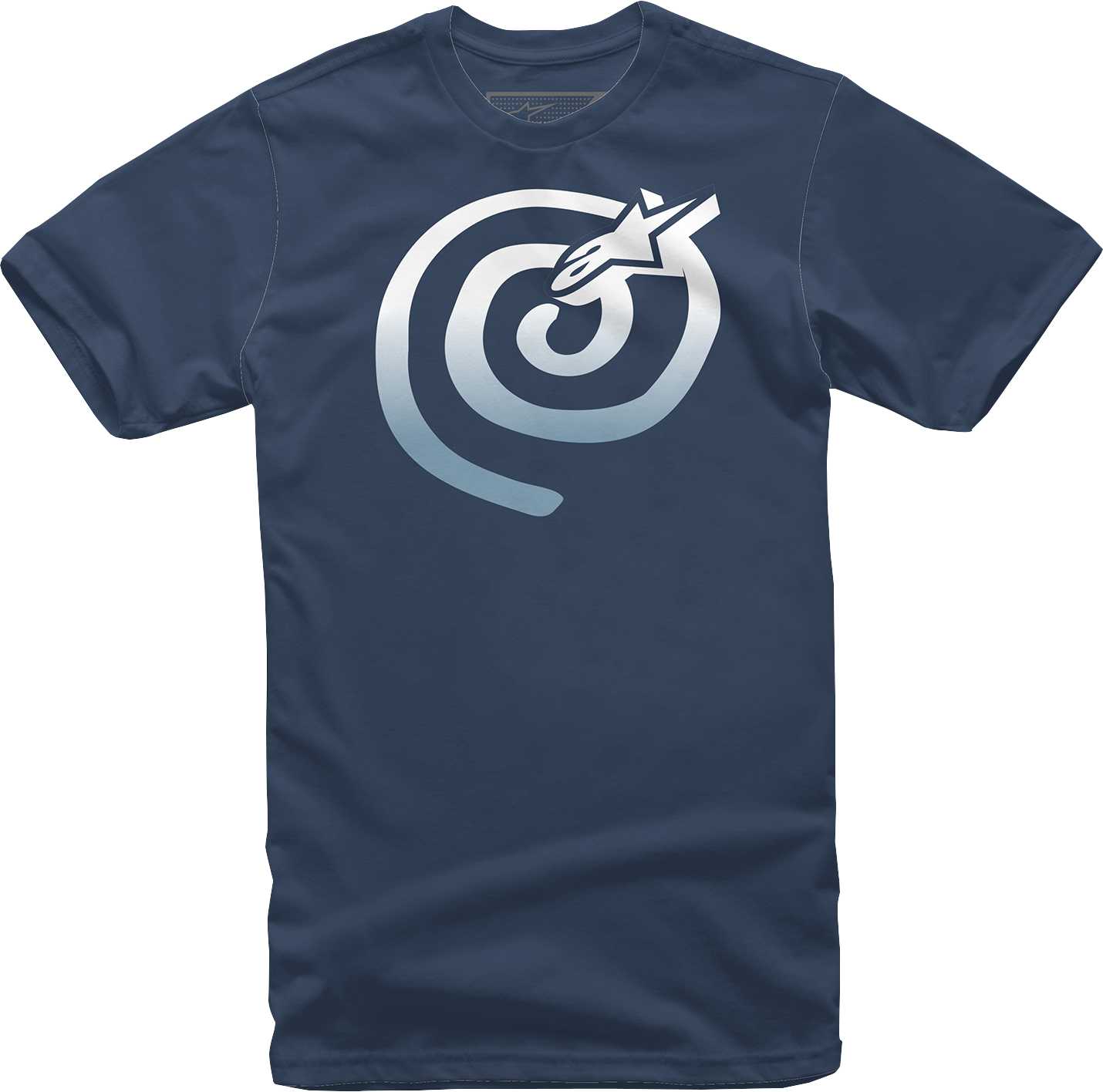 Alpinestars Mantra Faded Navy T-Shirt in XL with graphic design, casual fit, made of soft fabric, front view.