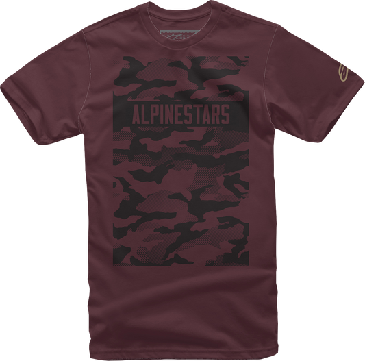 Alpinestars Terra T-Shirt in maroon, medium size, featuring a casual fit and Alpinestars logo on the front.