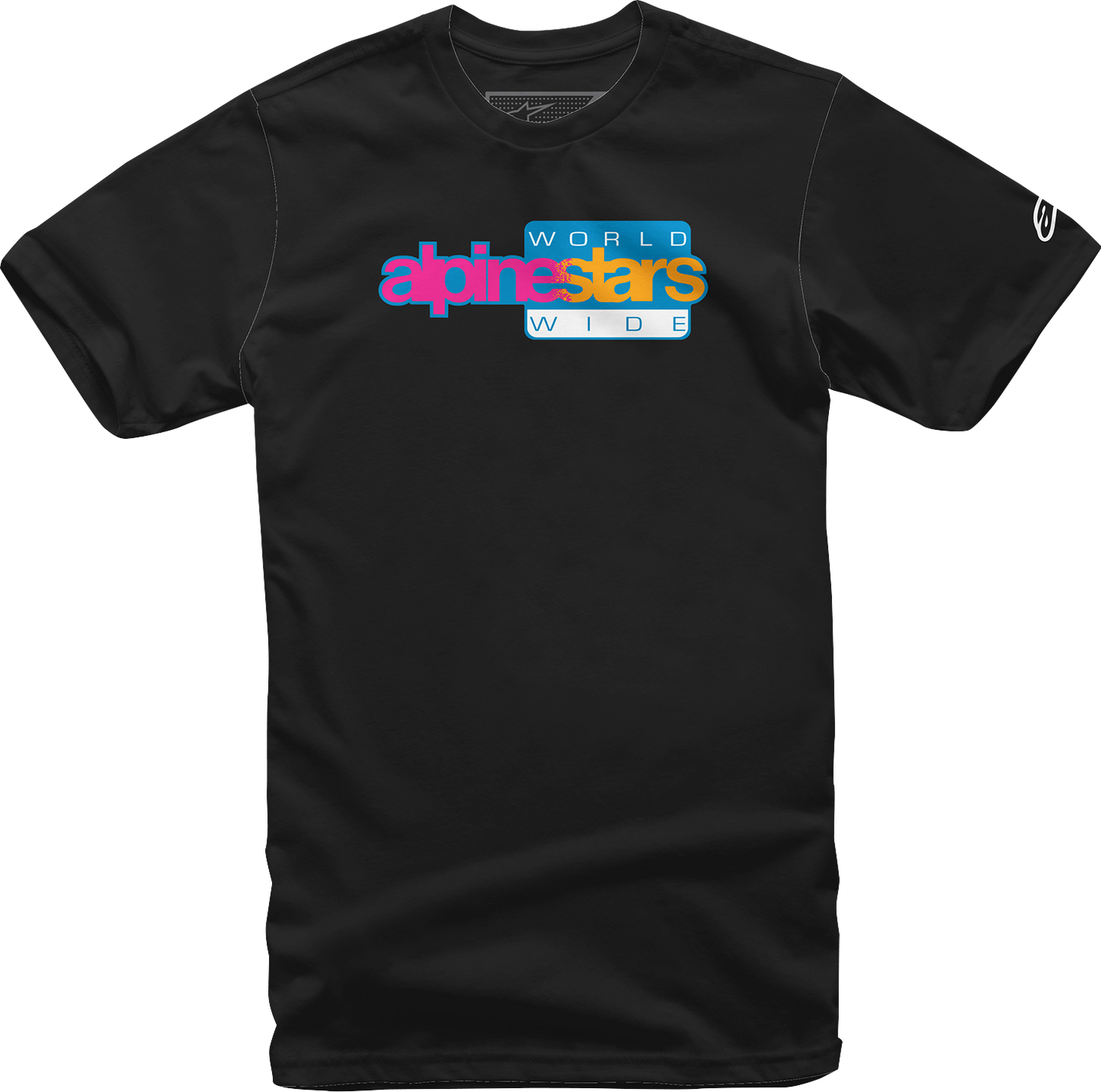 Black Alpinestars World Wide Again T-Shirt in 2XL, featuring the Alpinestars logo and design details on the front.