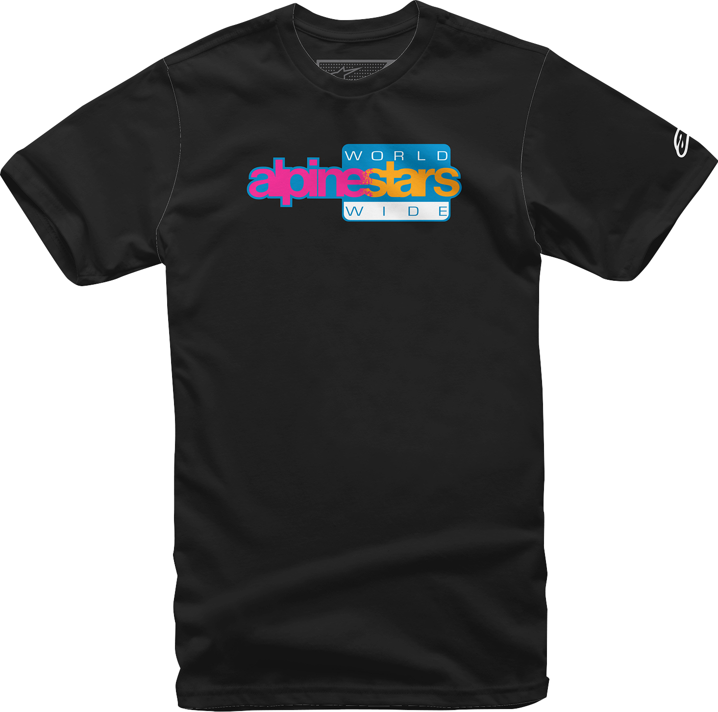 Black Alpinestars World Wide Again T-Shirt in 2XL, featuring the Alpinestars logo and design details on the front.