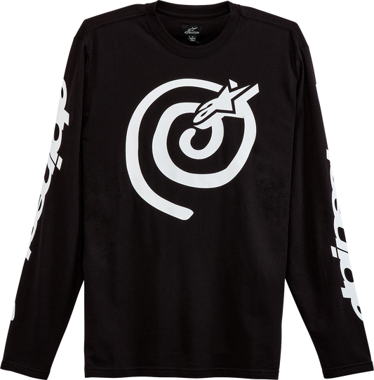 Alpinestars Twisted Mantra jersey in black, medium size, featuring a sporty design and breathable fabric for motorcycle riding.