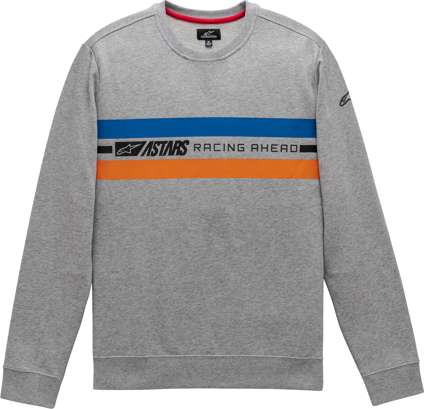 Alpinestars Highway Crew fleece in heather gray, XL, made of soft cotton-polyester blend, displayed on a hanger.