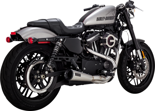 VANCE & HINES 27327 2-Into-1 Upsweep exhaust system in brushed stainless steel for motorcycles.