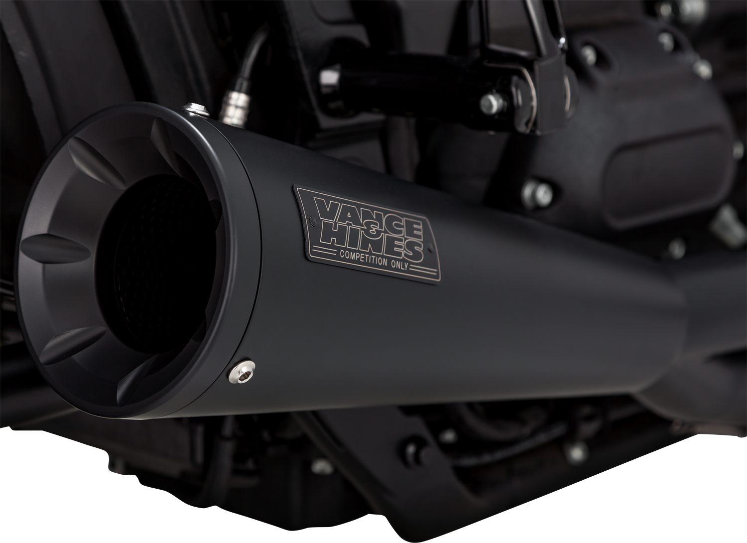 VANCE & HINES 2-into-1 Upsweep Exhaust System with PCX Technology in black stainless steel for motorcycles