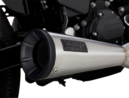 VANCE & HINES 27325 2-Into-1 Upsweep exhaust system in brushed stainless steel, featuring polished finish and sleek design.