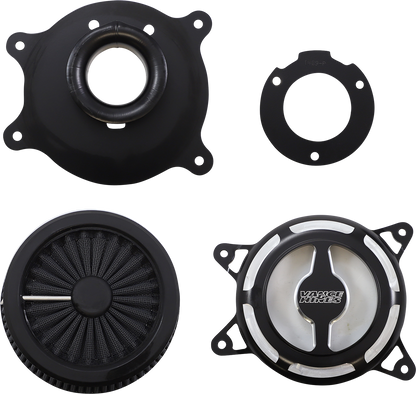 VANCE & HINES VO2 Blade Air Intake in black contrast with sleek design and branding, designed for motorcycle performance.