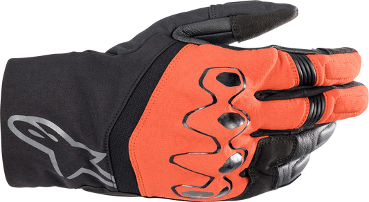 Alpinestars Hyde XT DrystarXF® motorcycle gloves in fire red and black, large size, with protective knuckles and reinforced palms.