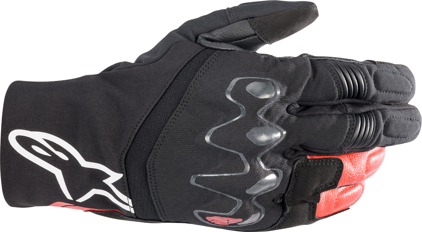 Alpinestars Hyde XT DrystarXF motorcycle gloves in black and bright red, 3XL size, with protective knuckles and secure wrist closure.
