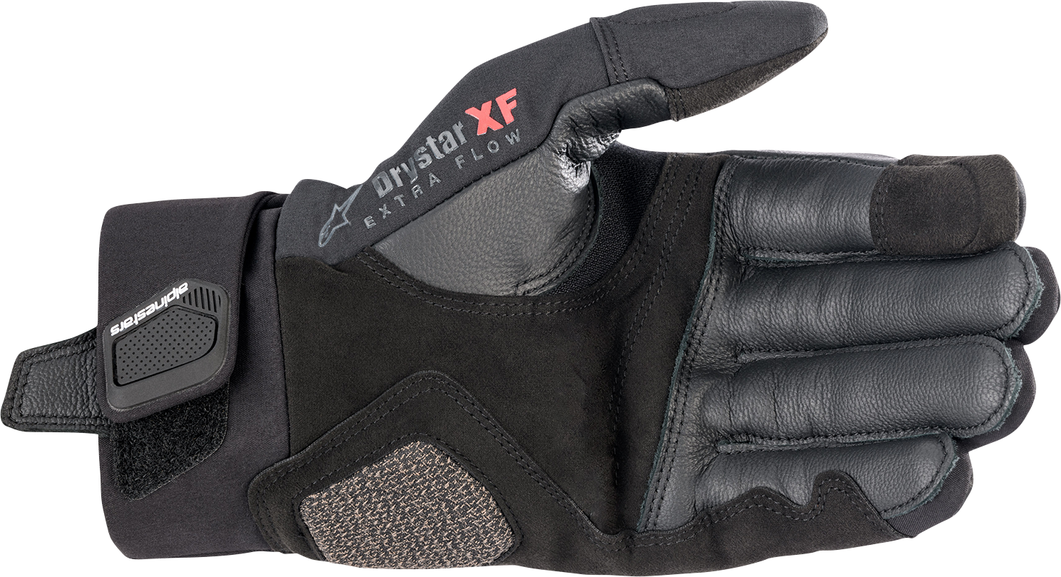 Alpinestars Hyde XT DrystarXF® black motorcycle gloves with reinforced knuckles and secure wrist closure, large size.