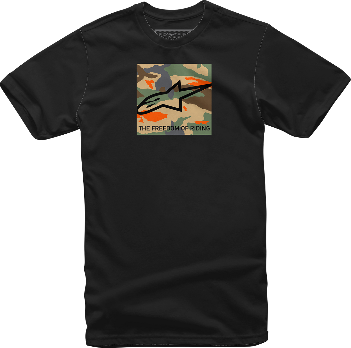 Alpinestars Free Camo T-Shirt in black, size XL, made of 100% cotton, casual performance tee with camo design.