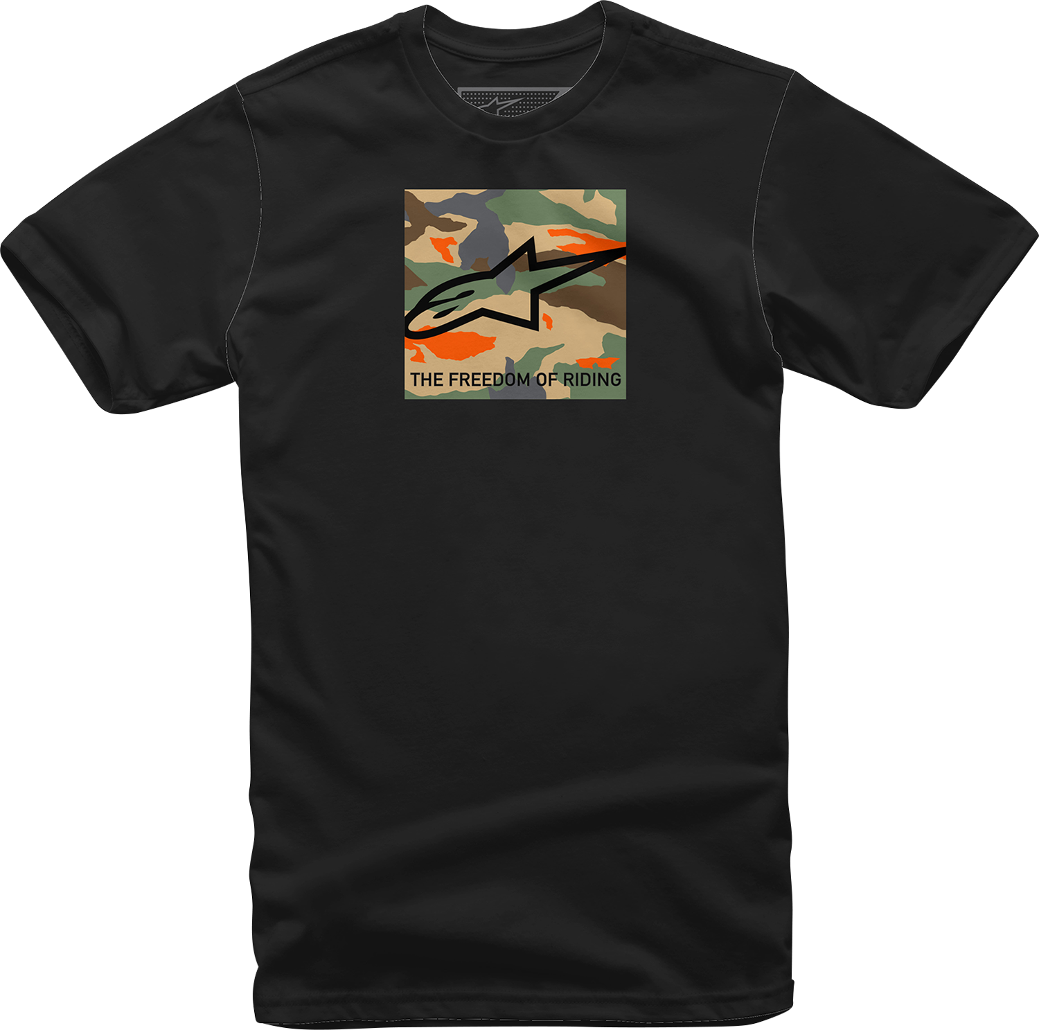 Alpinestars Free Camo T-Shirt in black, size XL, made of 100% cotton, casual performance tee with camo design.