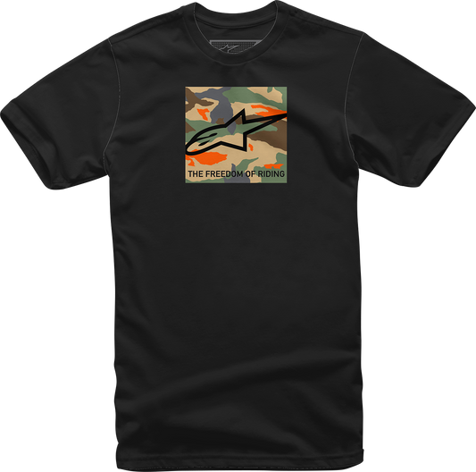 Alpinestars Free Camo T-Shirt in black, size XL, made of 100% cotton, casual performance tee with camo design.