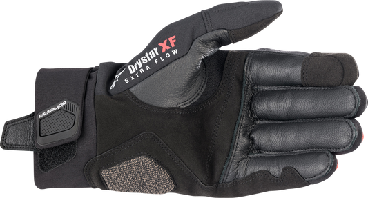 Alpinestars Hyde XT DrystarXF motorcycle gloves in black and bright red, size 3XL, featuring protective padding and touchscreen fingertips.