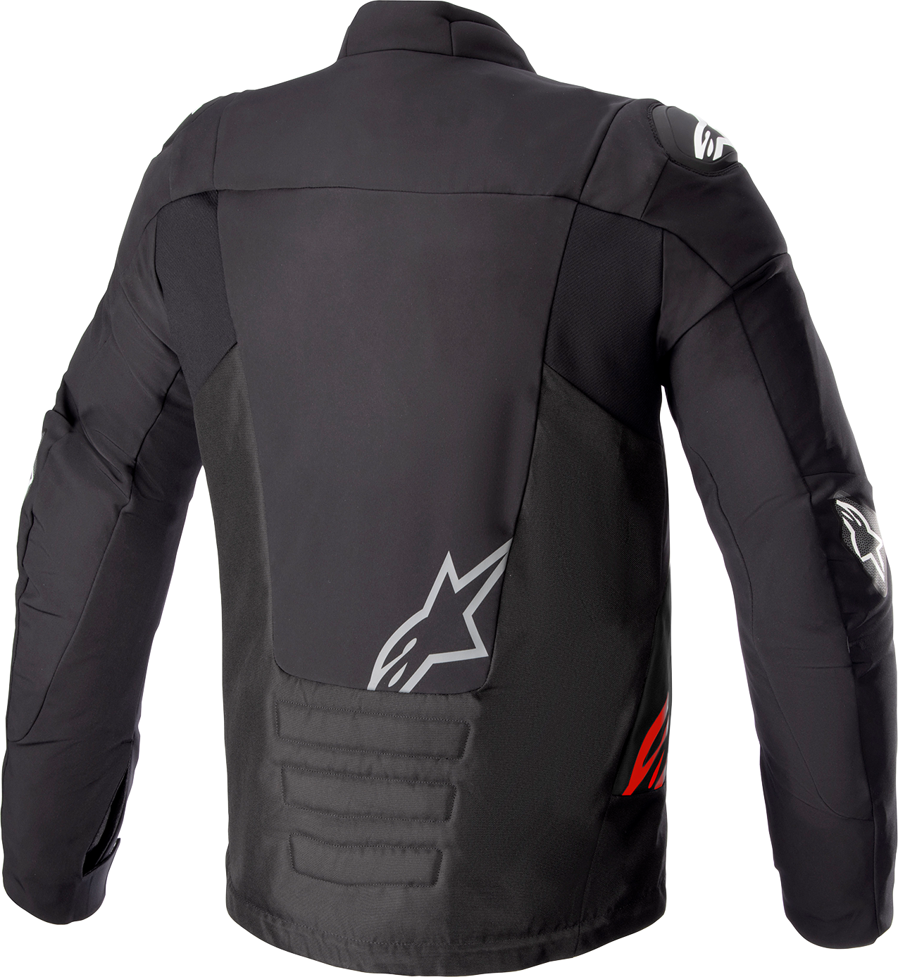 Alpinestars SMX Waterproof Jacket in black, dark gray, and bright red, medium size, with a sleek, protective design for motorcycling.