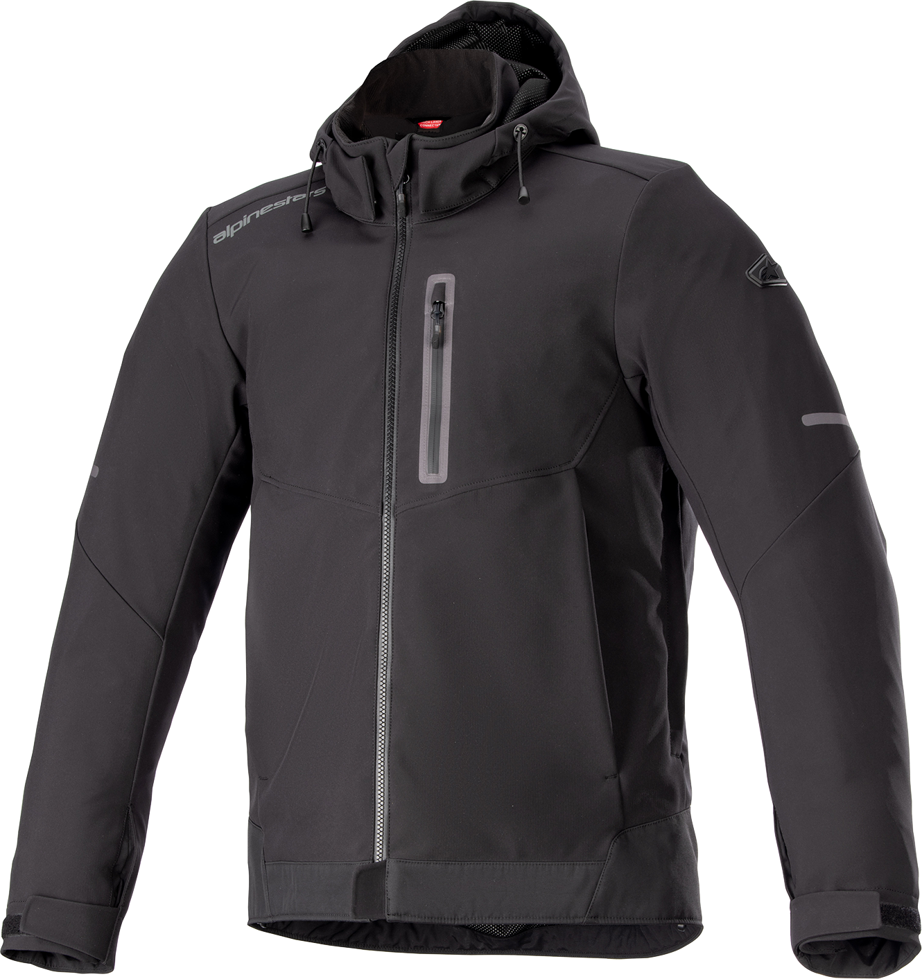 Alpinestars Neo Waterproof Jacket in black, 4XL size, showing the durable, weather-resistant design with a high collar and waterproof fabric.