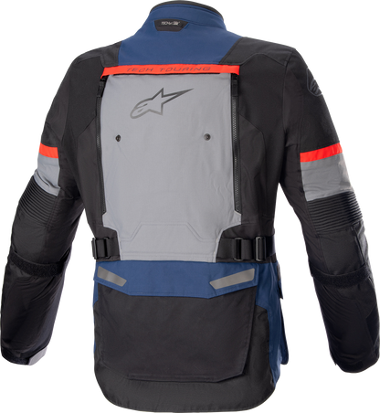 Alpinestars Bogota Pro Drystar® motorcycle jacket in dark blue, black, and bright red, small size, with protective features.