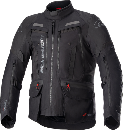 Black Alpinestars Bogota Pro Drystar motorcycle jacket in size medium with protective armor and waterproof features.