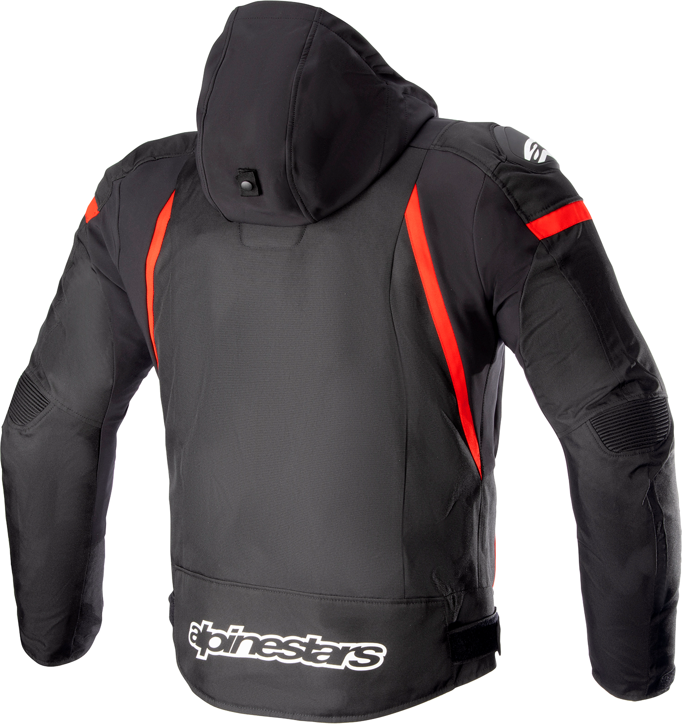 Alpinestars Zaca Waterproof Jacket in black, bright red, and white, large size, with waterproof fabric and sporty design.