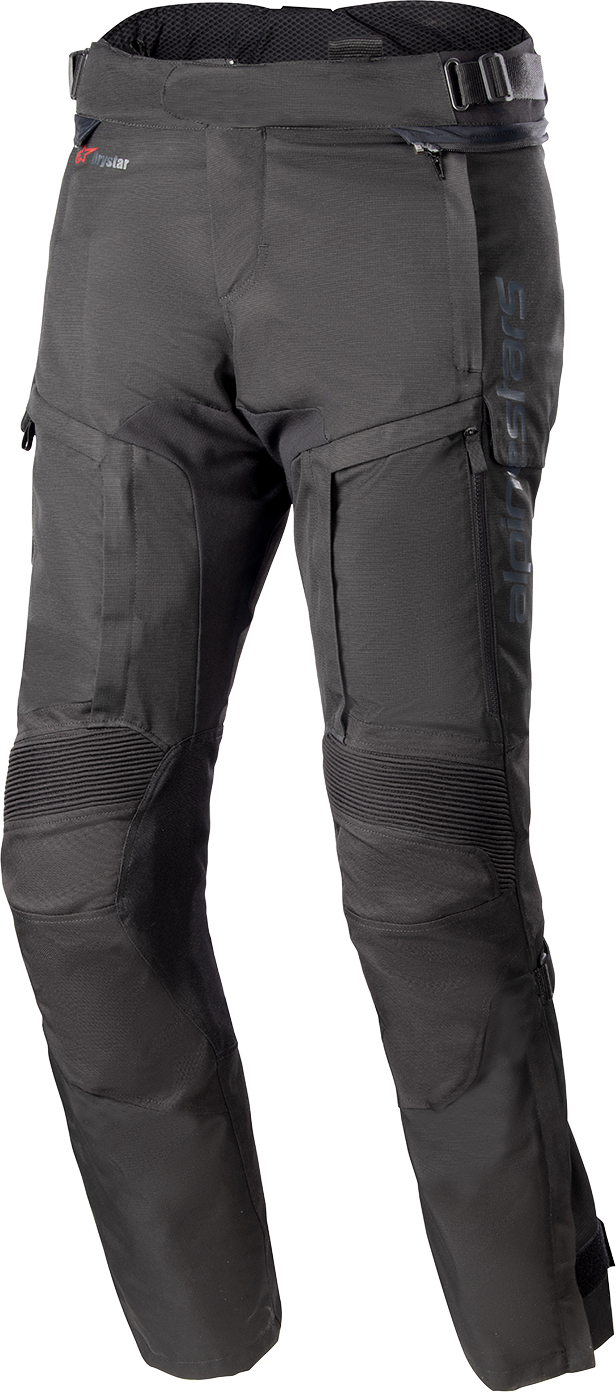 Alpinestars Bogota Pro Drystar motorcycle riding pants in black, 2XL, with reinforced knee panels and durable textile construction.