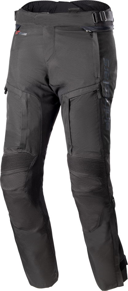 Alpinestars Bogota Pro Drystar motorcycle riding pants in black, 2XL, with reinforced knee panels and durable textile construction.