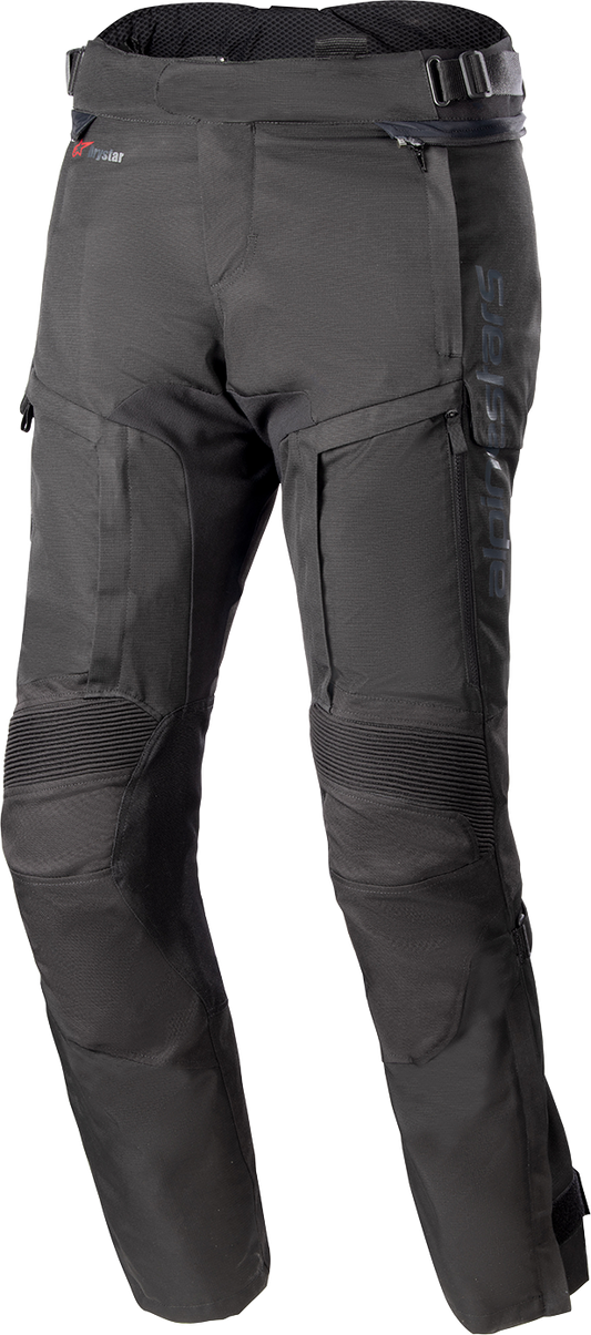Alpinestars Bogota Pro Drystar motorcycle riding pants in black, 2XL, with reinforced knee panels and durable textile construction.