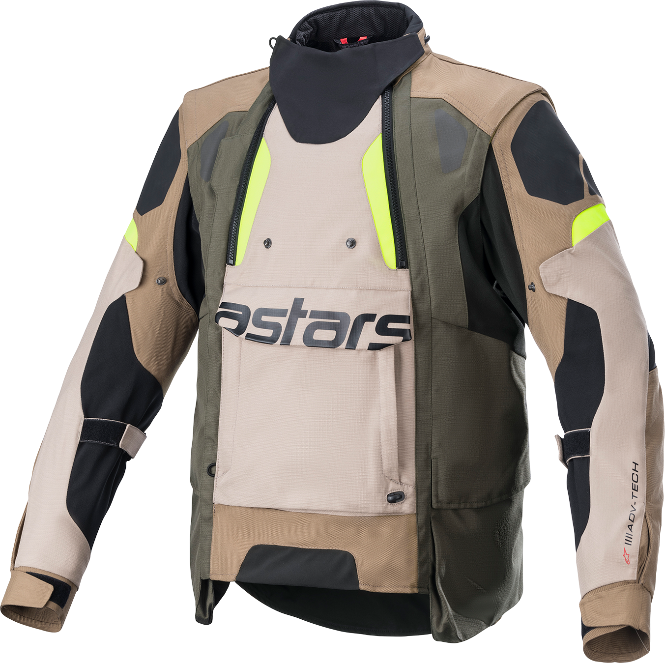 Alpinestars Halo Drystar® motorcycle jacket in black, sand, and yellow with Tech-Air® compatibility, size medium.
