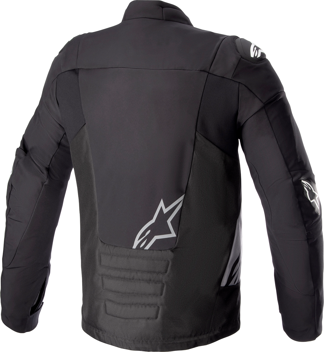 Alpinestars SMX waterproof motorcycle jacket in black and dark gray, size 4XL, shown with front view and zipper details.